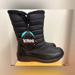 Totes Jennifer Women’s Snow Boots Size 10 Black Mid Calf Faux Fur Lining